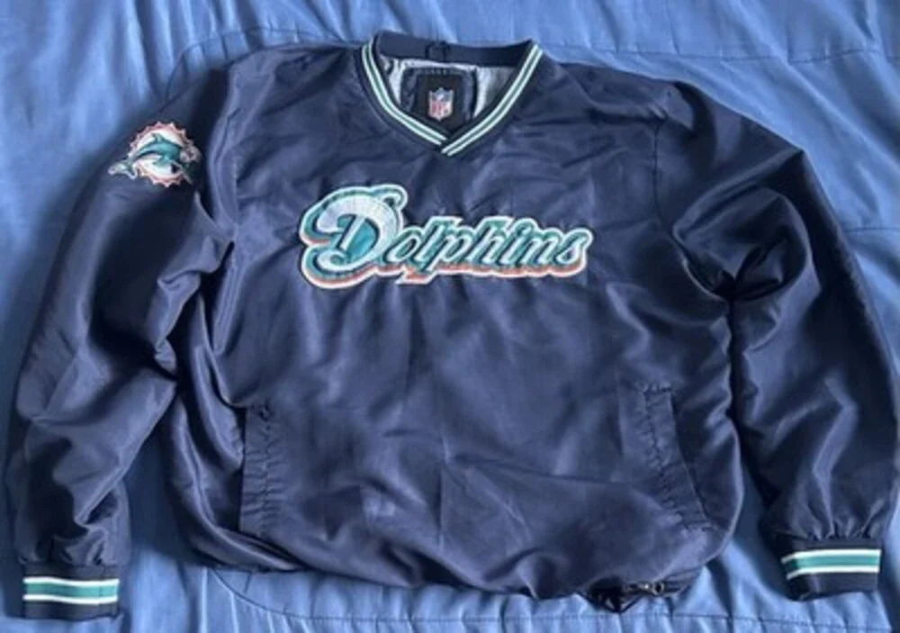 Vintage Y2K Miami Dolphins NFL Pullover Windbreaker Jacket Men's Large Navy